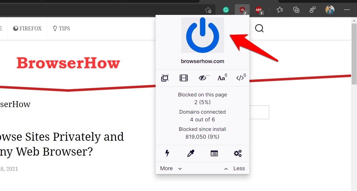 Stop adblocker for website on uBlockOrigin extension