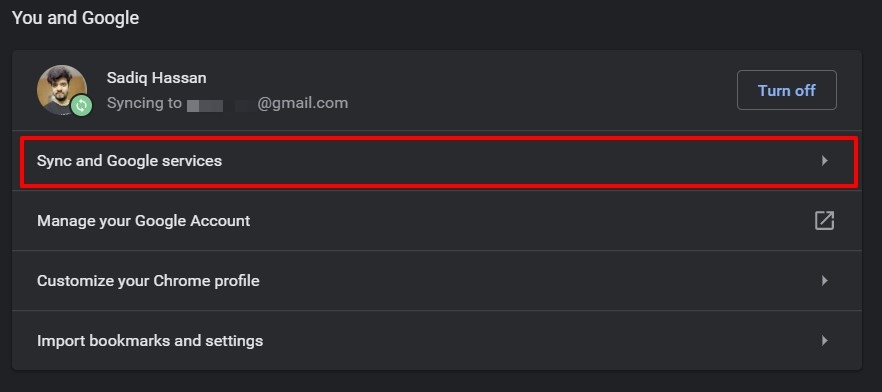 Sync and Google Service in Chrome browser