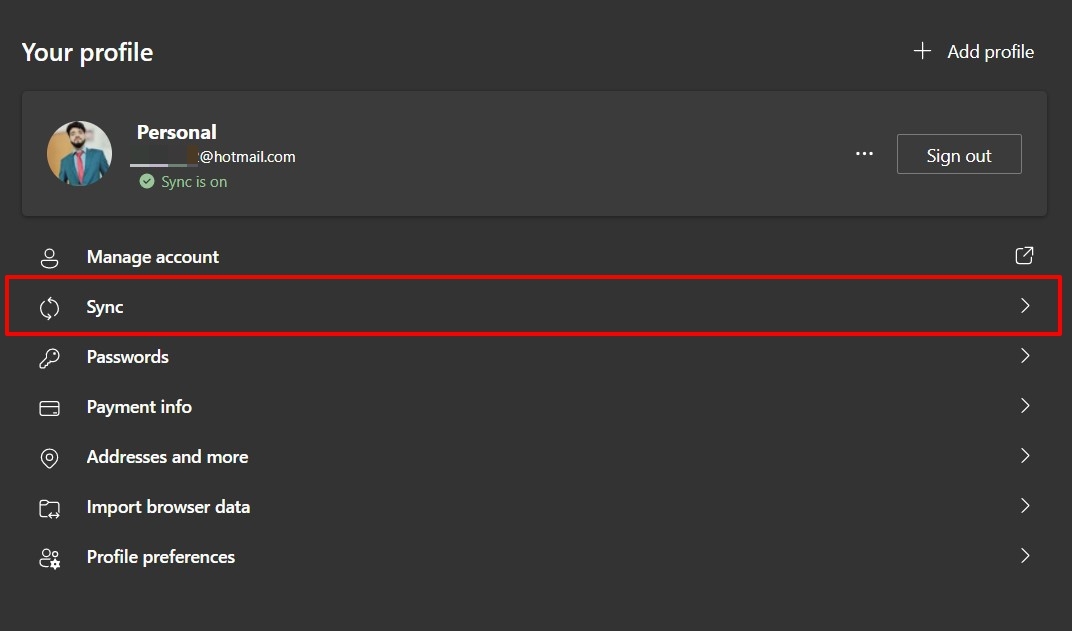 Sync Settings in Edge Chromium PC