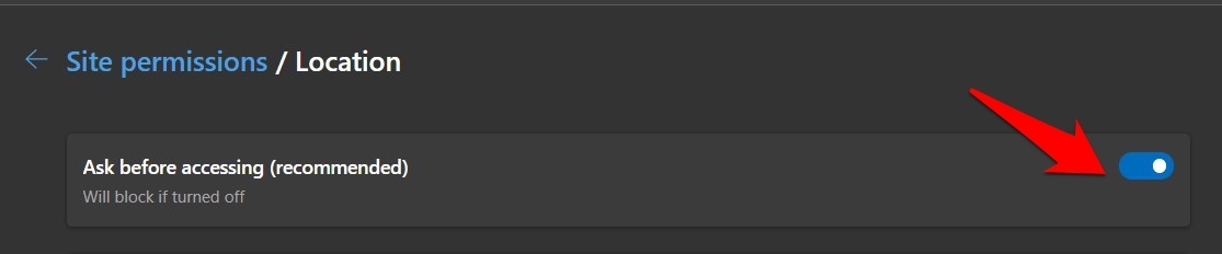 Toggle for Location Ask Before Accessing in Edge Windows