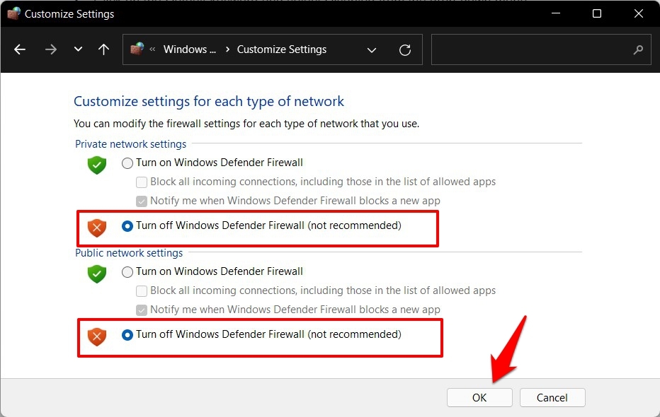 Turn Off Windows Defender Firewall in Windows PC