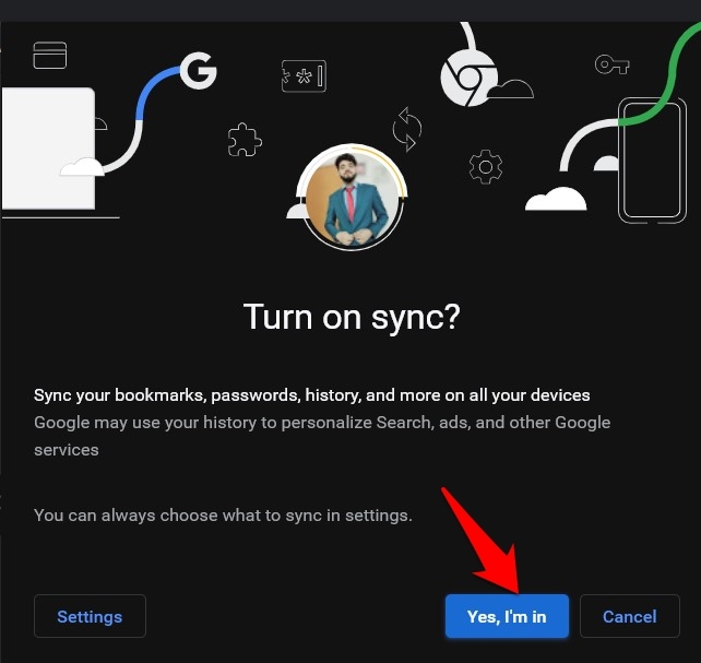 Turn on Sync Yes I'm In