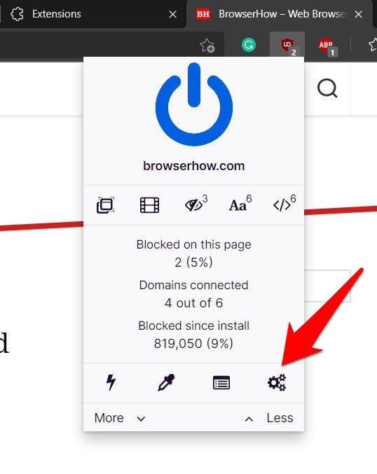 uBlockOrigin Settings menu