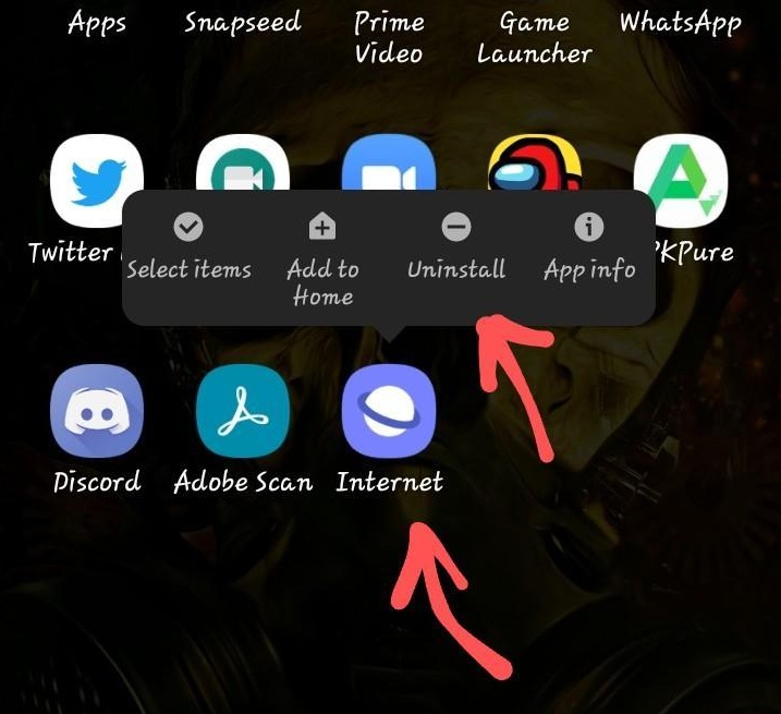 Uninstall the Samsung Internet App from App Drawer