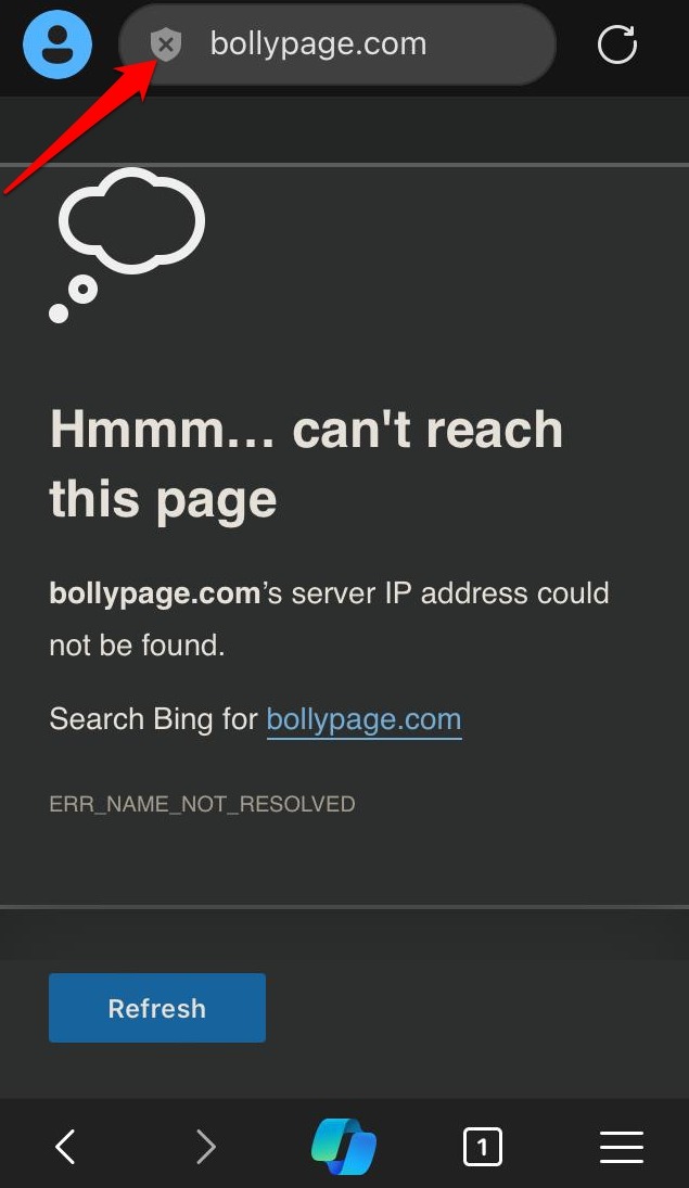 unsecured website on Edge browser iOS