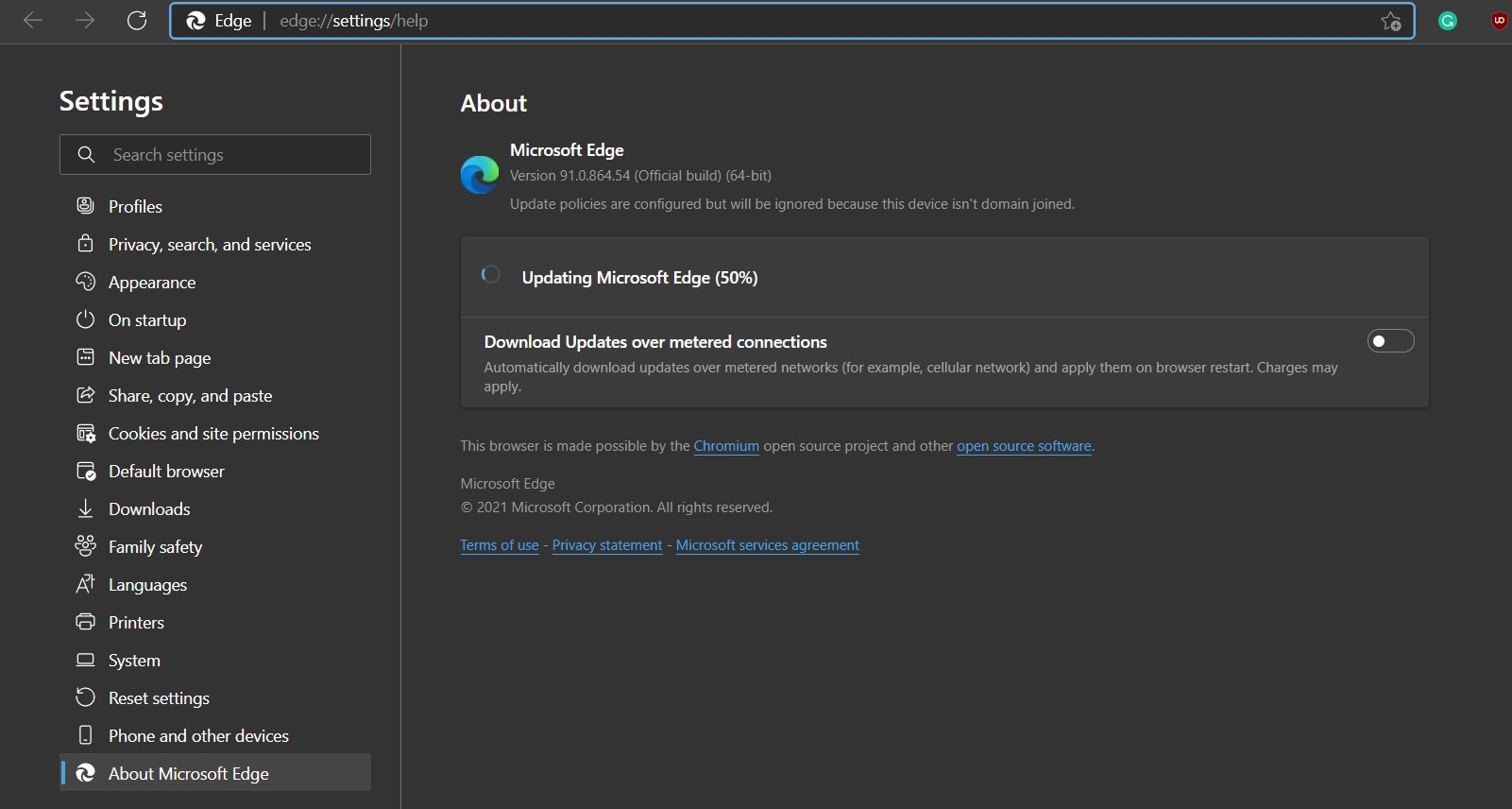 Update Microsoft Edge browser