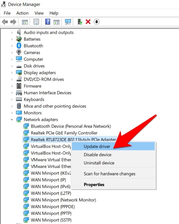 Update Network Drivers in Windows OS