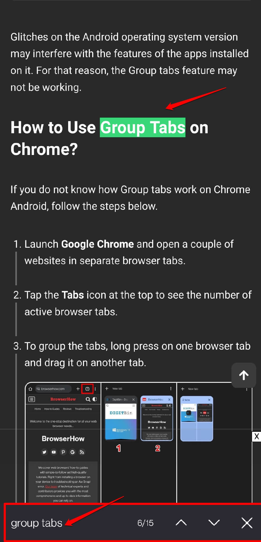 use Find in Page feature on Firefox Android