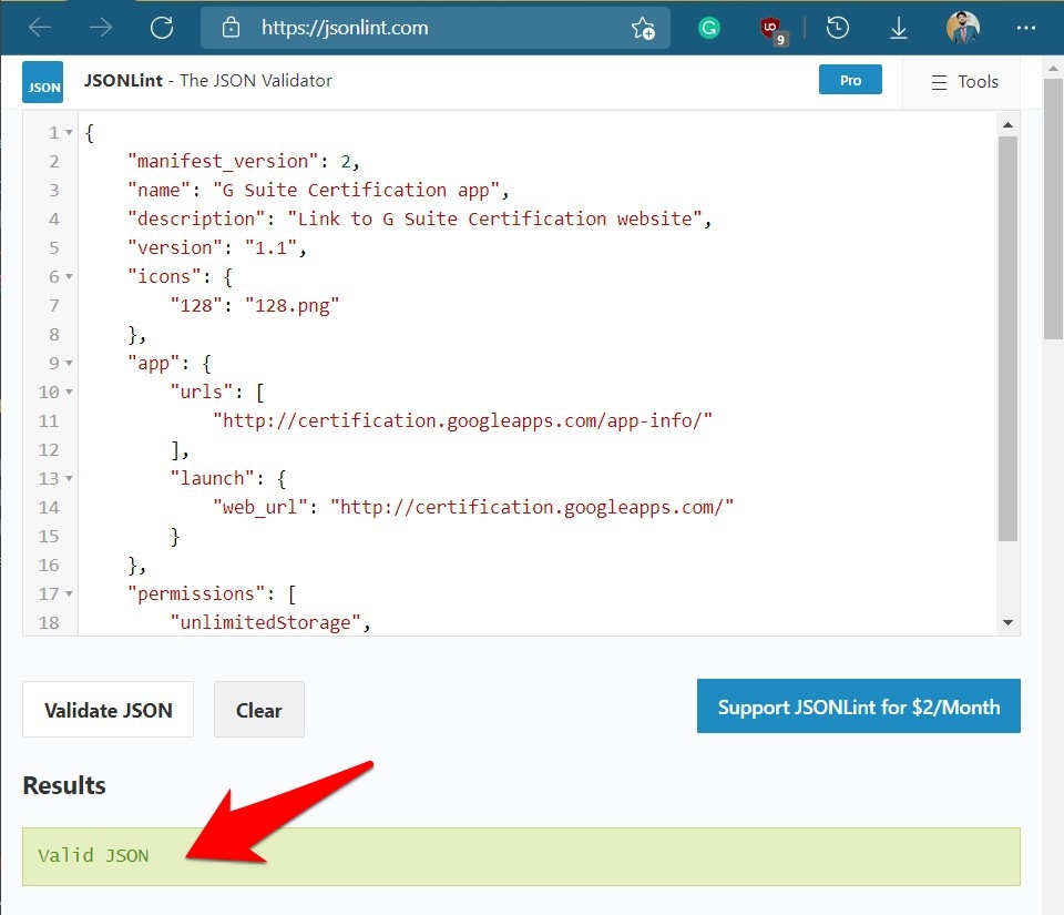 Validating the JSON code in JSONLint validator