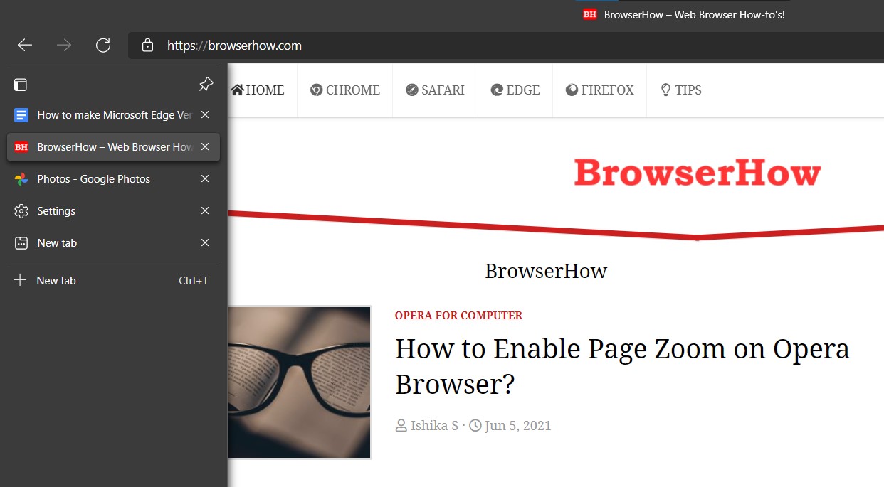 Vertical Tabs expand on Mouse Hover in Edge Chromium