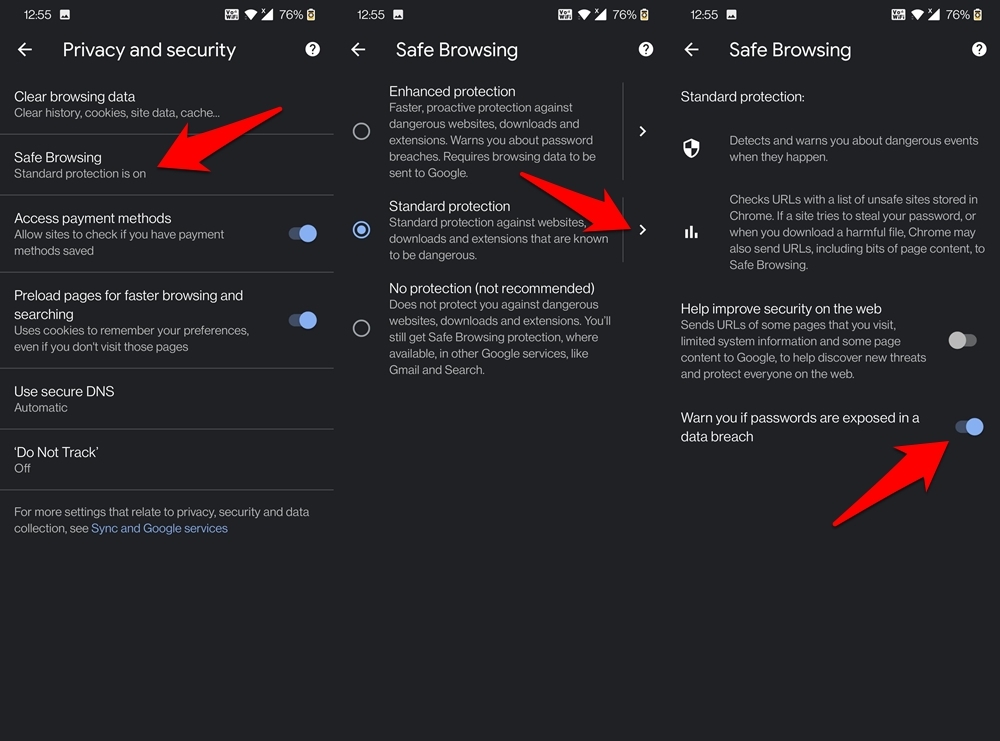 Warn if your password is exposed to data breach in chrome android