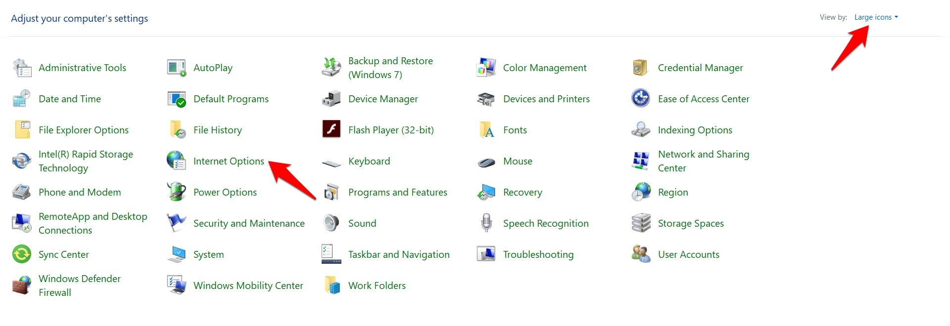 Windows Internet Options Settings