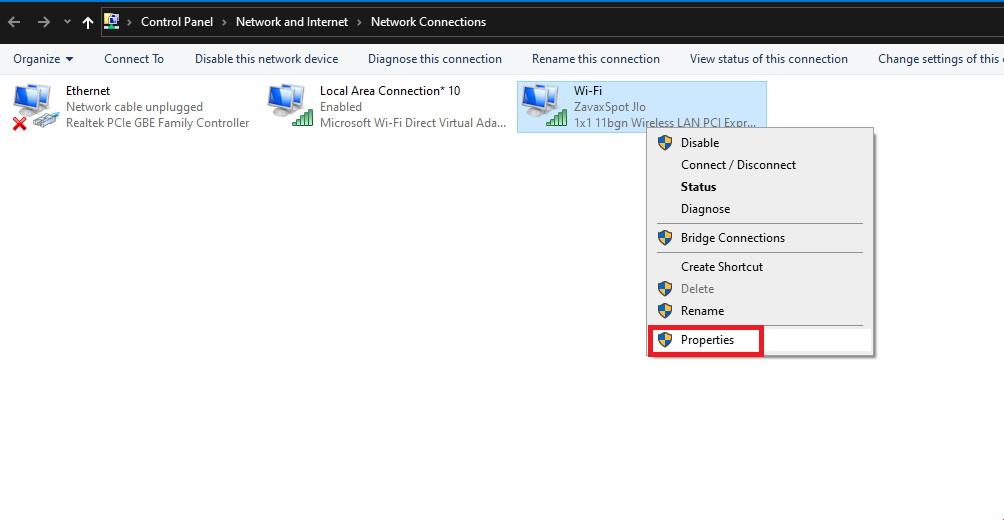 Windows Network Properties