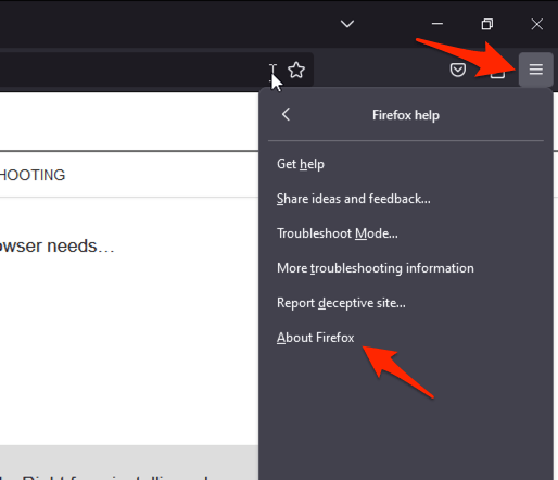 About Firefox menu under Firefox Help on Windows PC