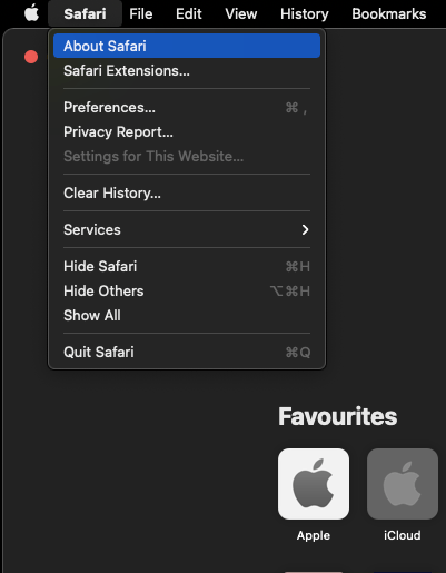 About Safari sub-menu under Safari menu