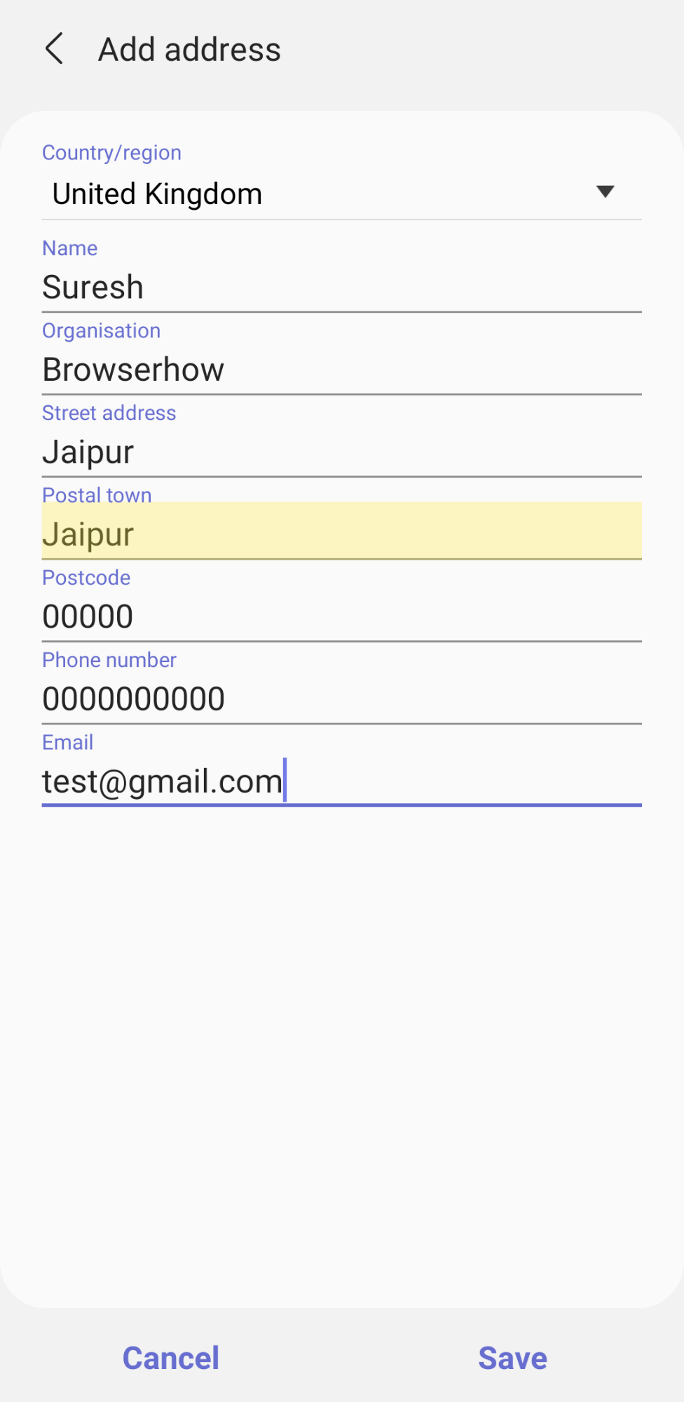 Add Address location in Samsung Internet for Autofill