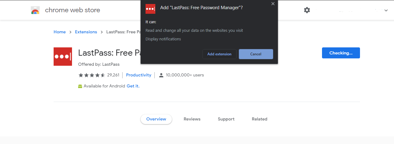 Add LastPass Extension on Chrome Browser