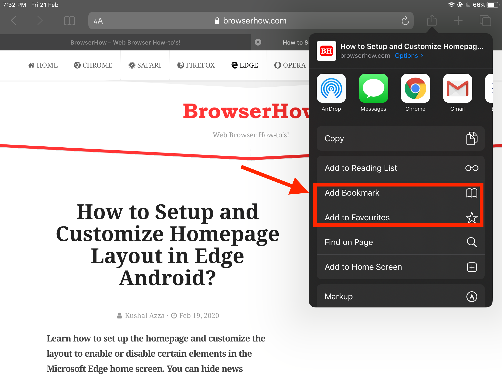 Add to Bookmark and Favorites in Safari on iPad