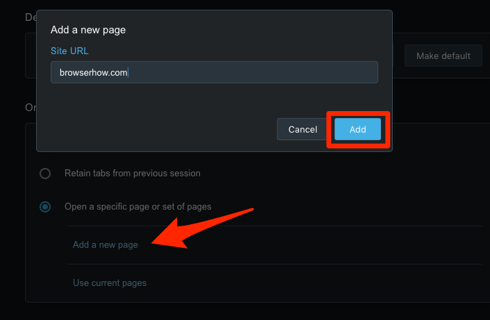 Add a new page in Opera computer for Home Page