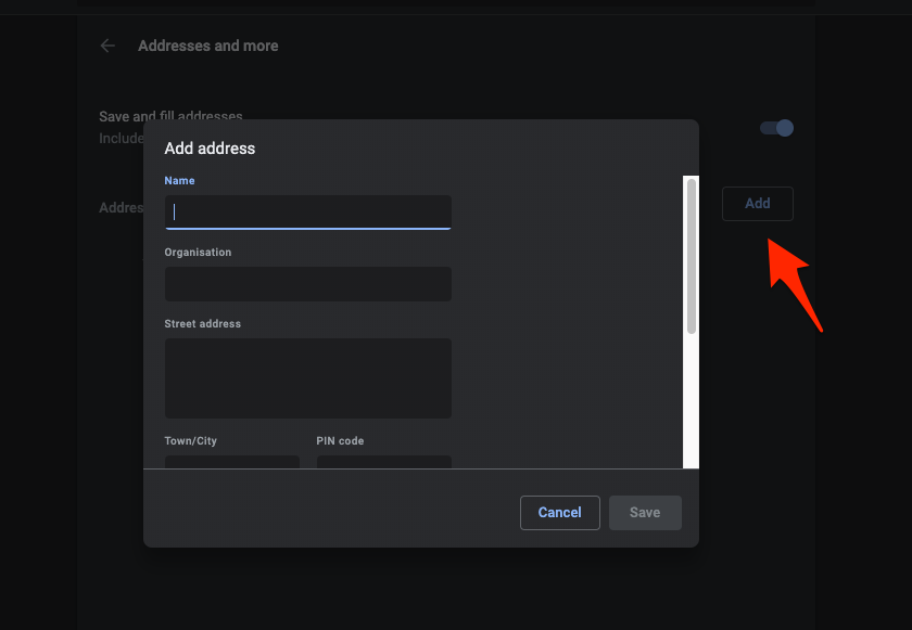 Add address details in Chrome Computer