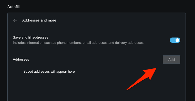 Add Addresses and enable autofill in Opera browser