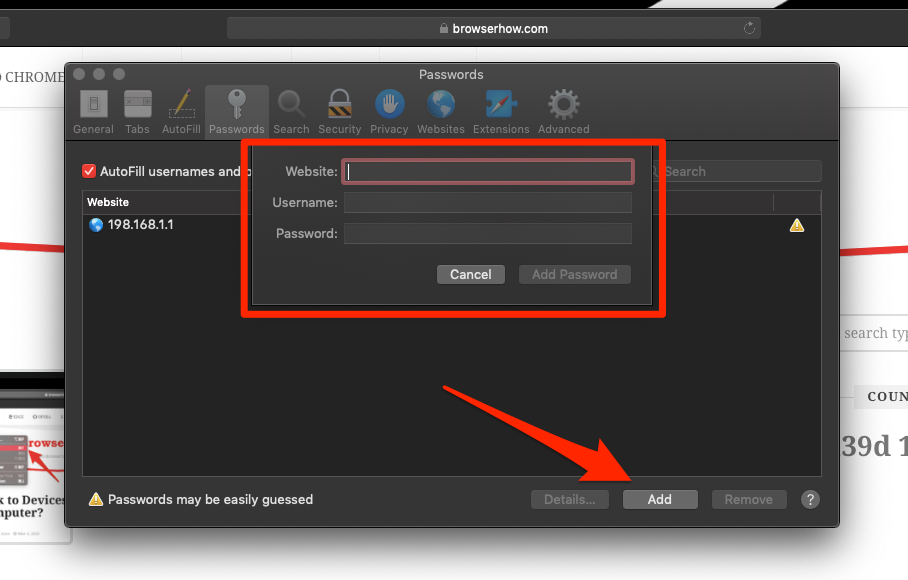 Add and Save Passwords in Safari mac Autofill