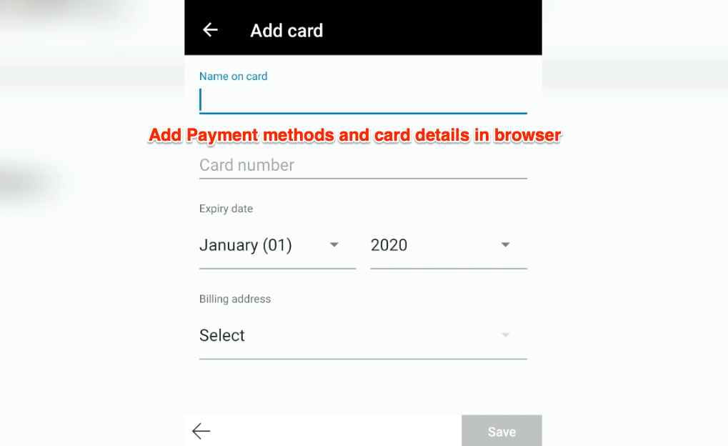 Add payment methods and card details in edge android