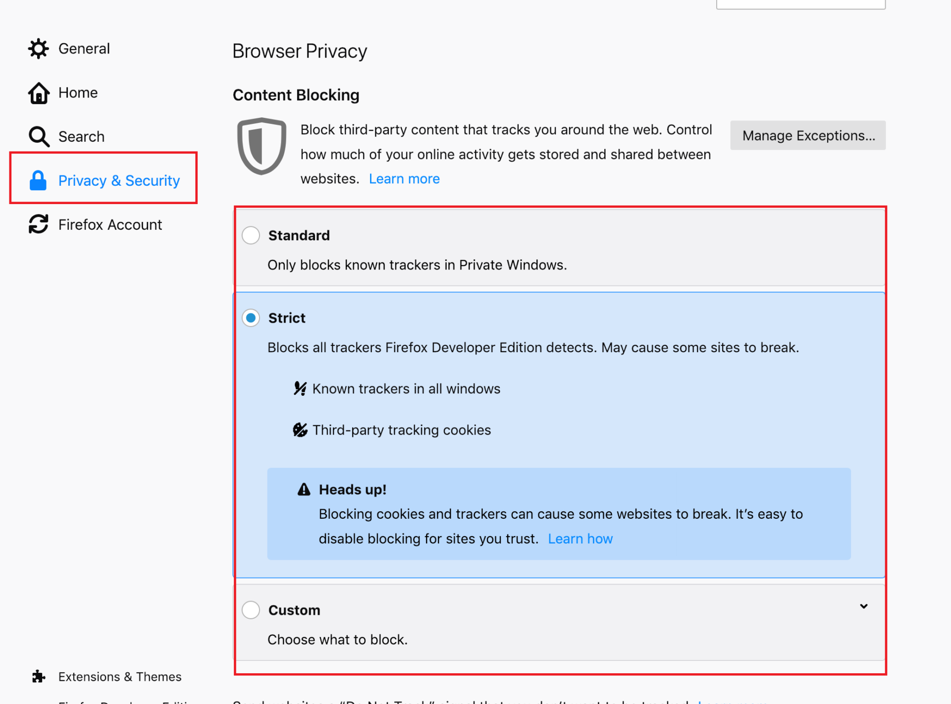Adjust Firefox Content Blocking-1