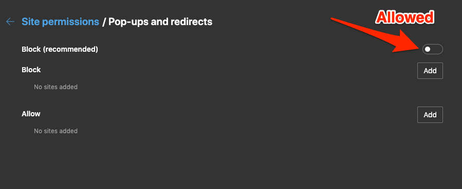  Allow Pop-ups and Redirects in Edge Computer