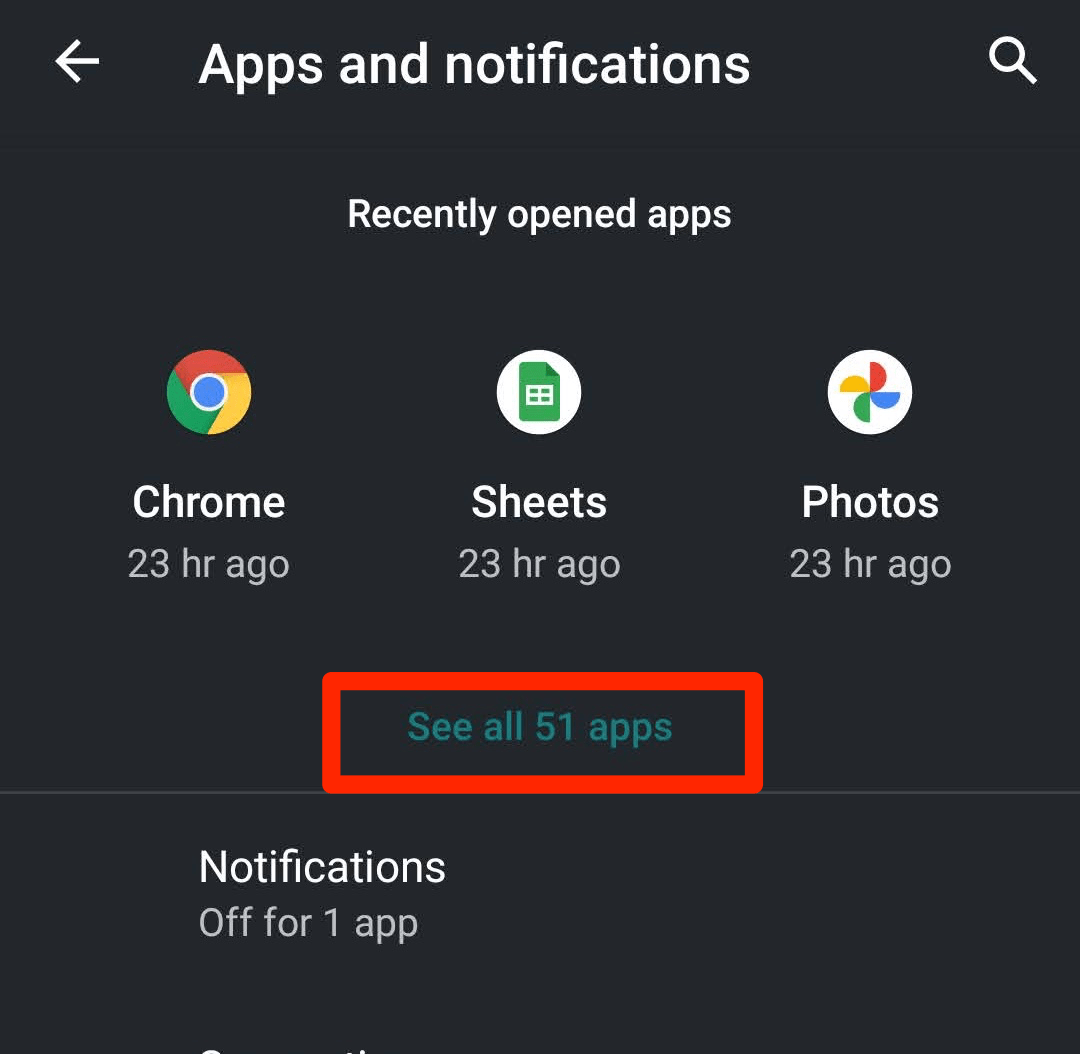 Apps and notification - see all apps