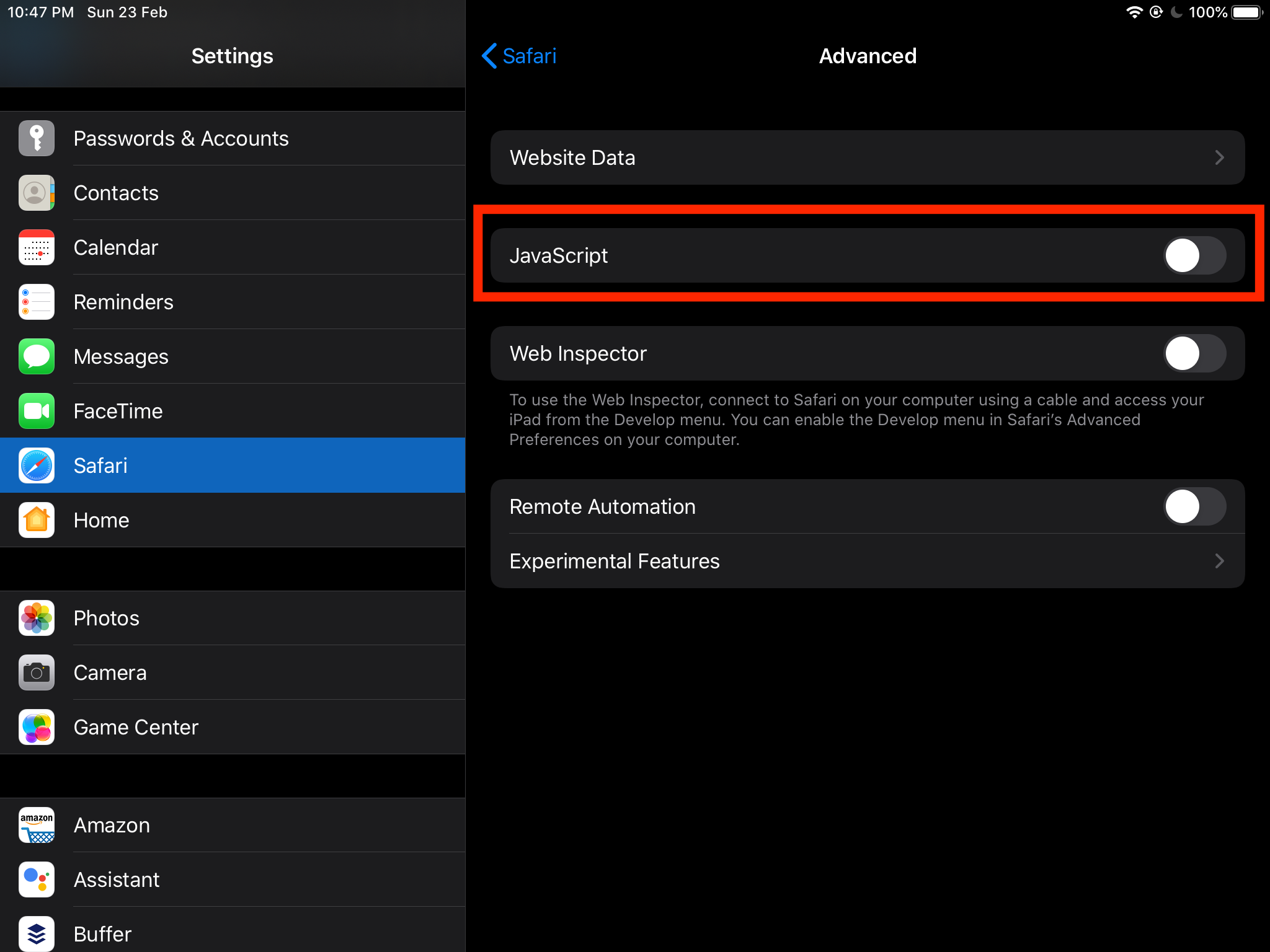 Block JavaScript execution on Safari iOS and iPad