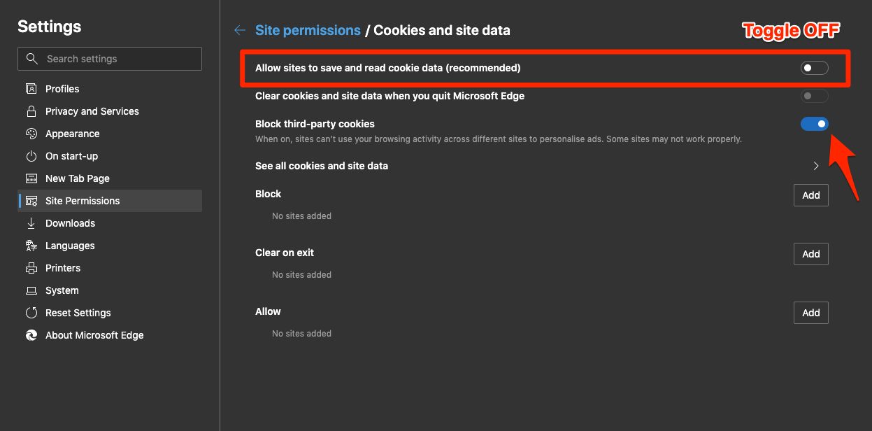 Block Cookies on Edge on Computer Browser