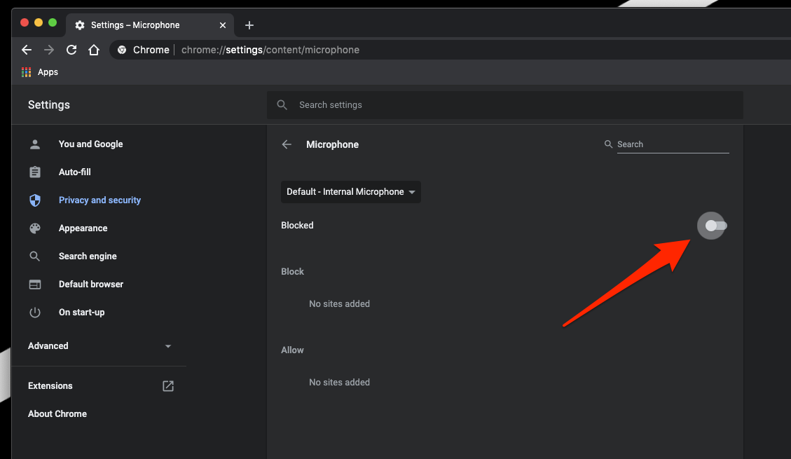 Block Microphone access in chrome computer