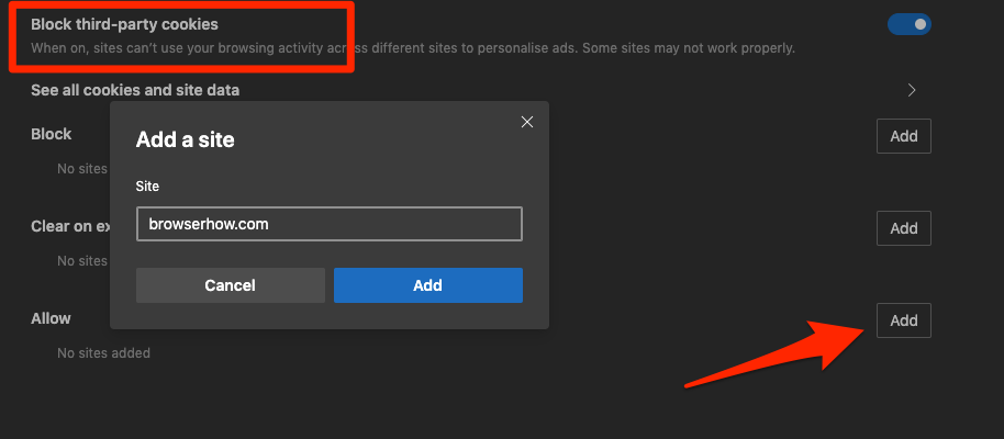 Block Third Party Cookies and Allow or disable cookies on Edge Computer