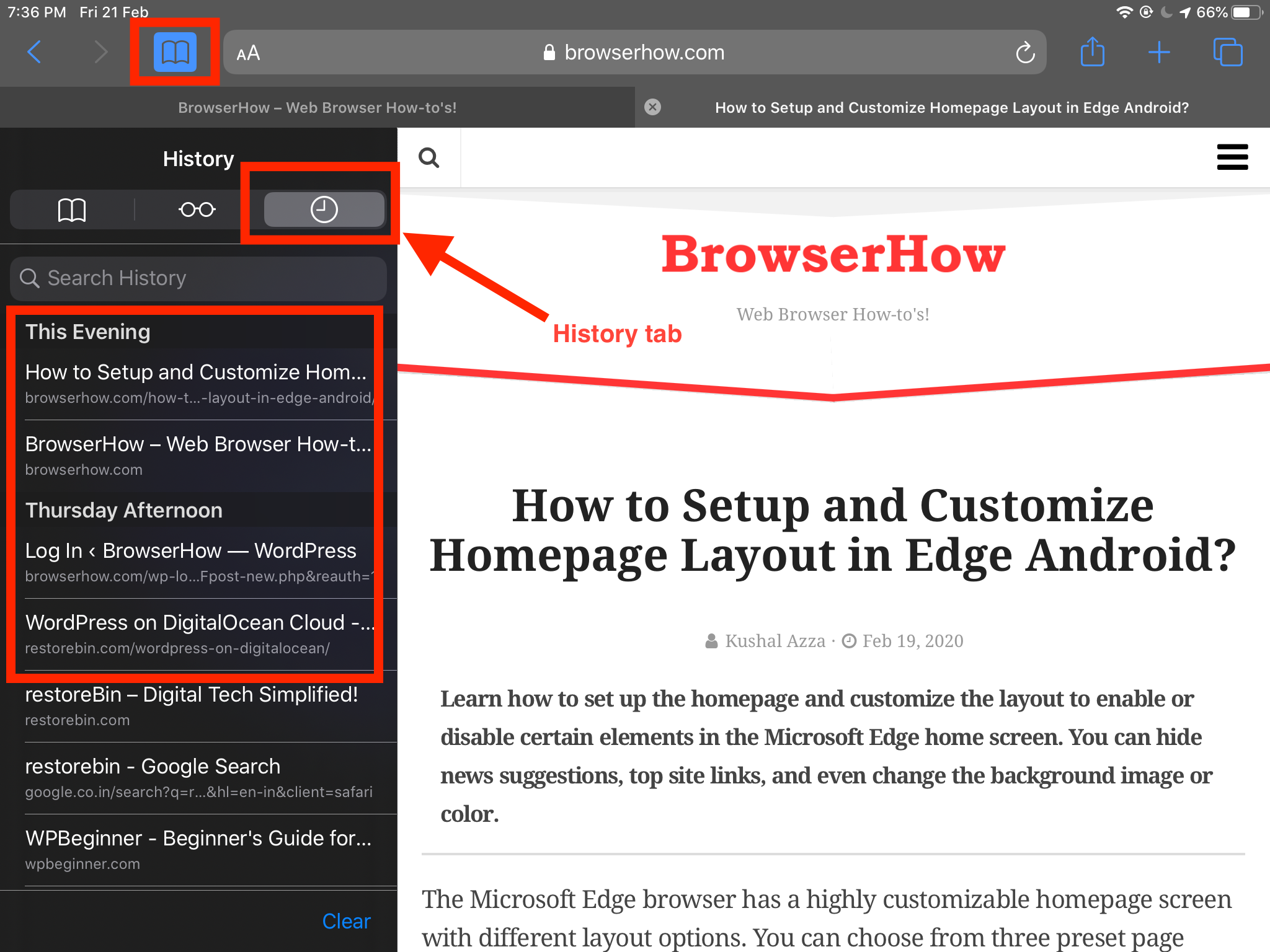 Browser History for Reopen Closed Tabs in Safari iOS