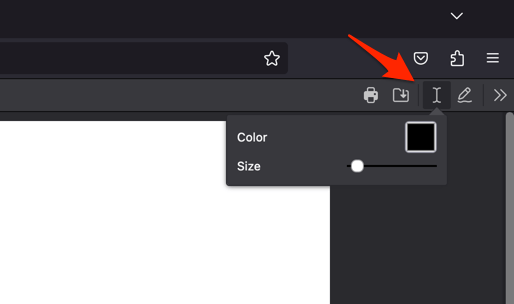 Caret or Text Editor in Firefox PDF editor window