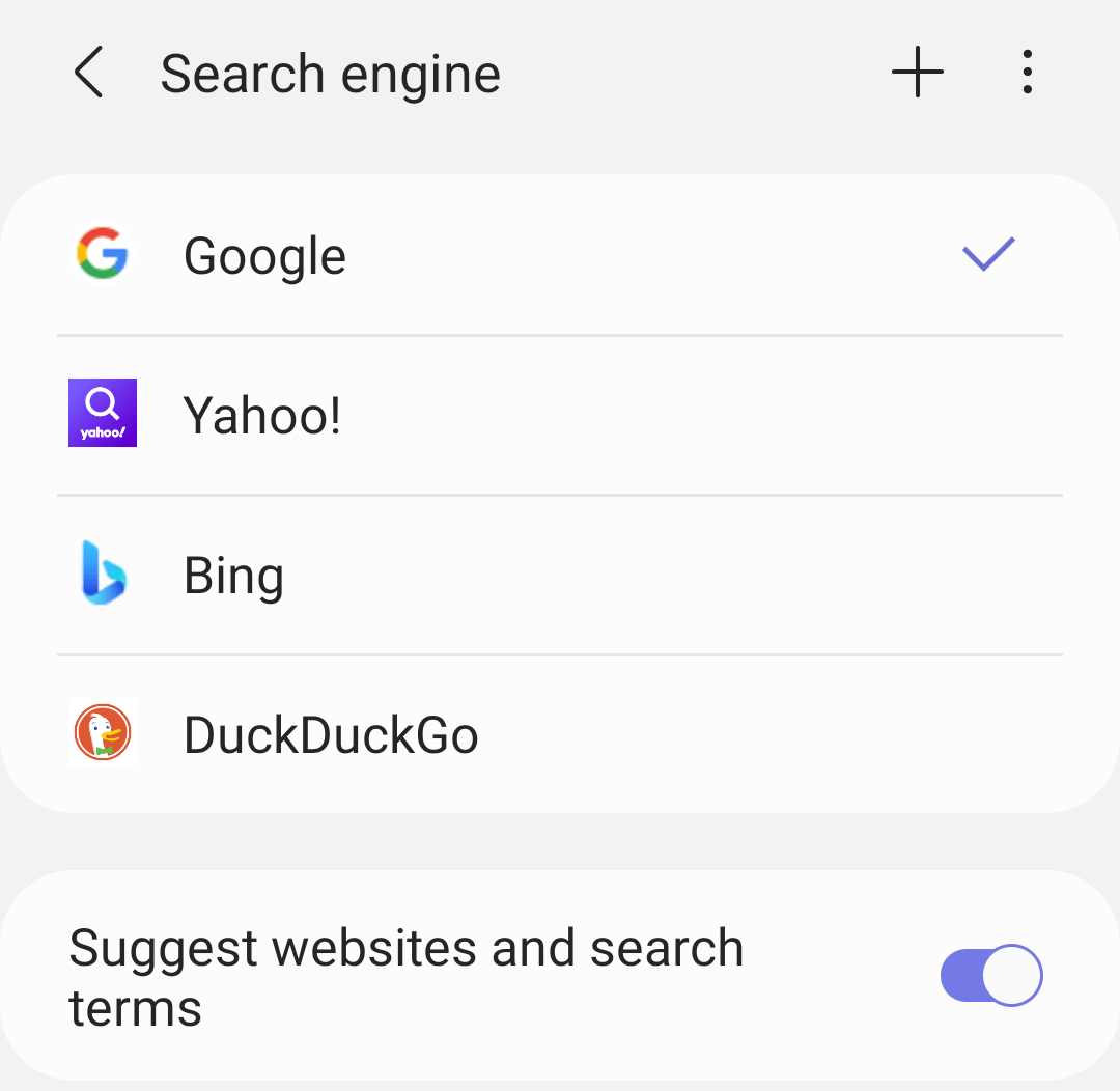 Change Default Search Engines in Samsung Internet