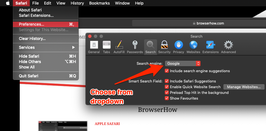 Change Search Engine on Apple Safari Preferences
