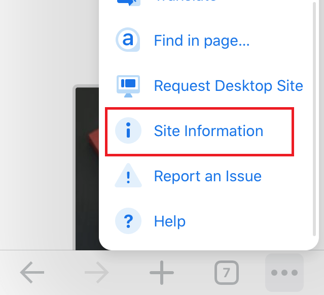 Chrome iOS Site Information Tab