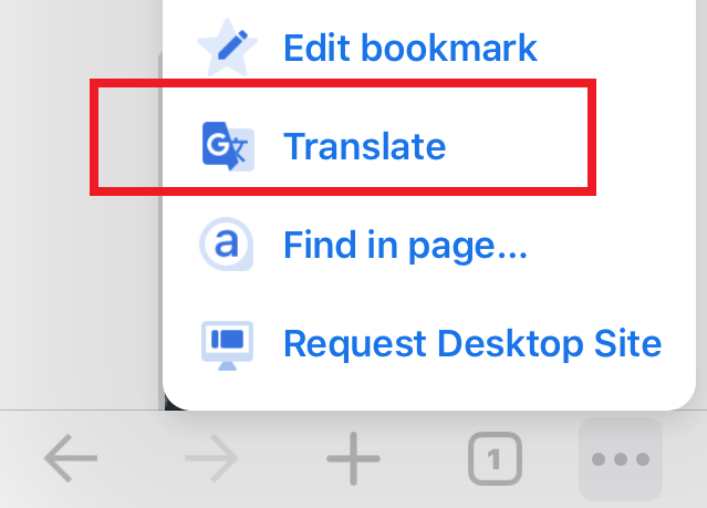 Chrome iOS Translate Command Button