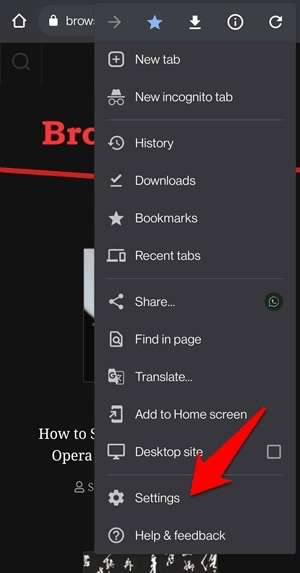 Chrome Settings menu in Android OS