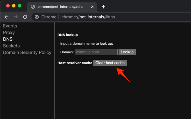 chrome://net-internals/#dns Clear host cache on Chrome computer