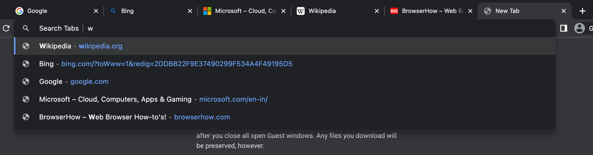 Chrome Actions Search Tabs from Address bar in Chrome browser
