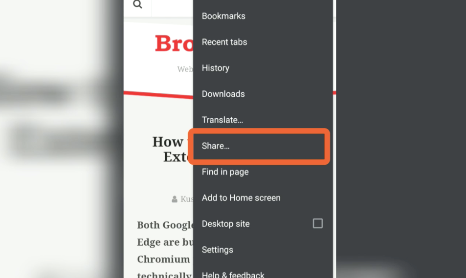 Chrome Android Share option
