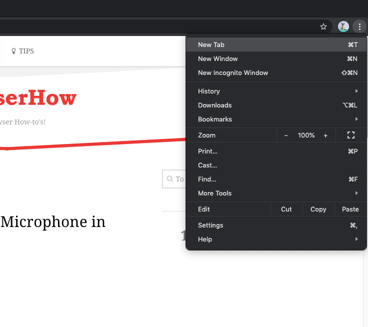 Chrome Computer New Tab Option Menu