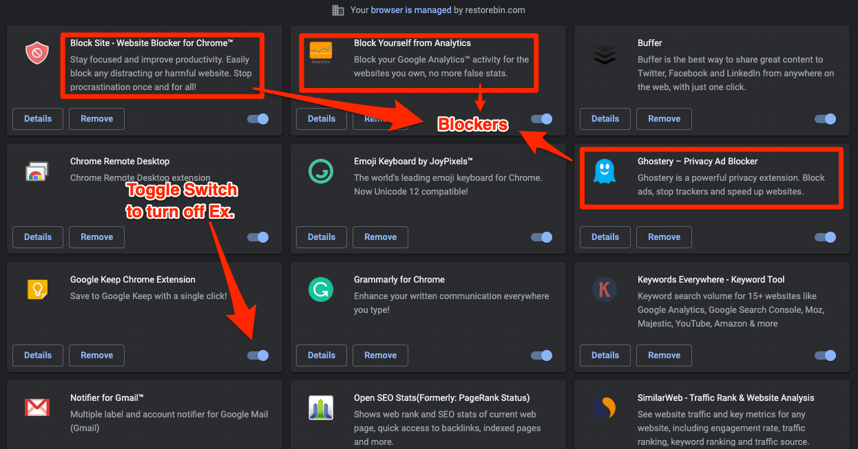 Chrome Extensions Disable Toggle Switch and Blockers Extension