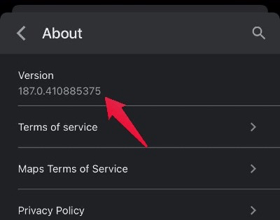 Chrome for iOS version build number