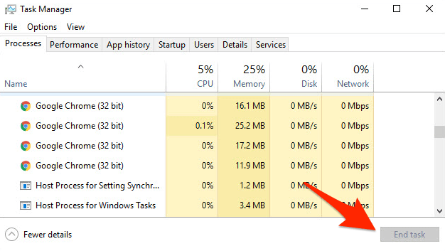 Chrome Processes End Task