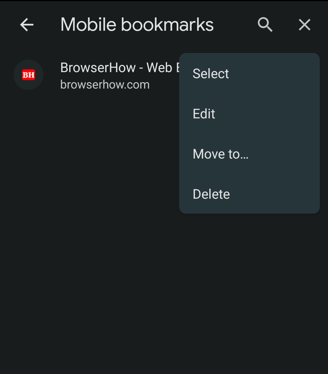 Chrome Saved Bookmarks options menu