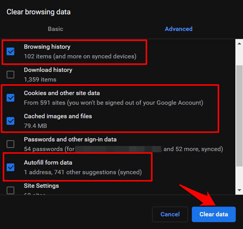 Clear Browsing Data in Chrome